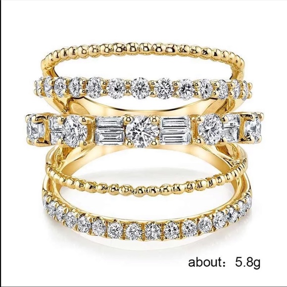 New WomenYellow Gold Plated Diamond Stackable Ring - Picture 4 of 4